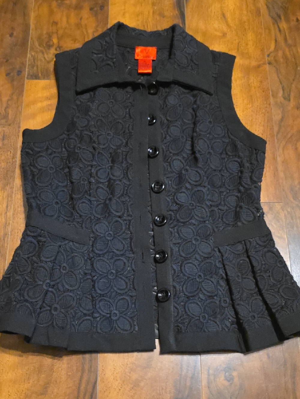 Cristina V Black Sleeveless Peplum Floral Lace Blouse Women’s Size